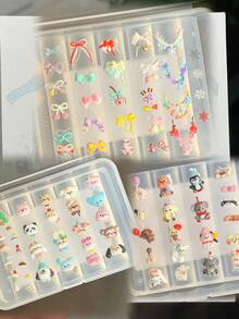 1个可爱美甲模具，包含蝴蝶结、雪花、链条、动物园动物、帽子、音符、铃铛，3D美甲装饰DIY透明硅胶模具 - 無色 - 查看 1