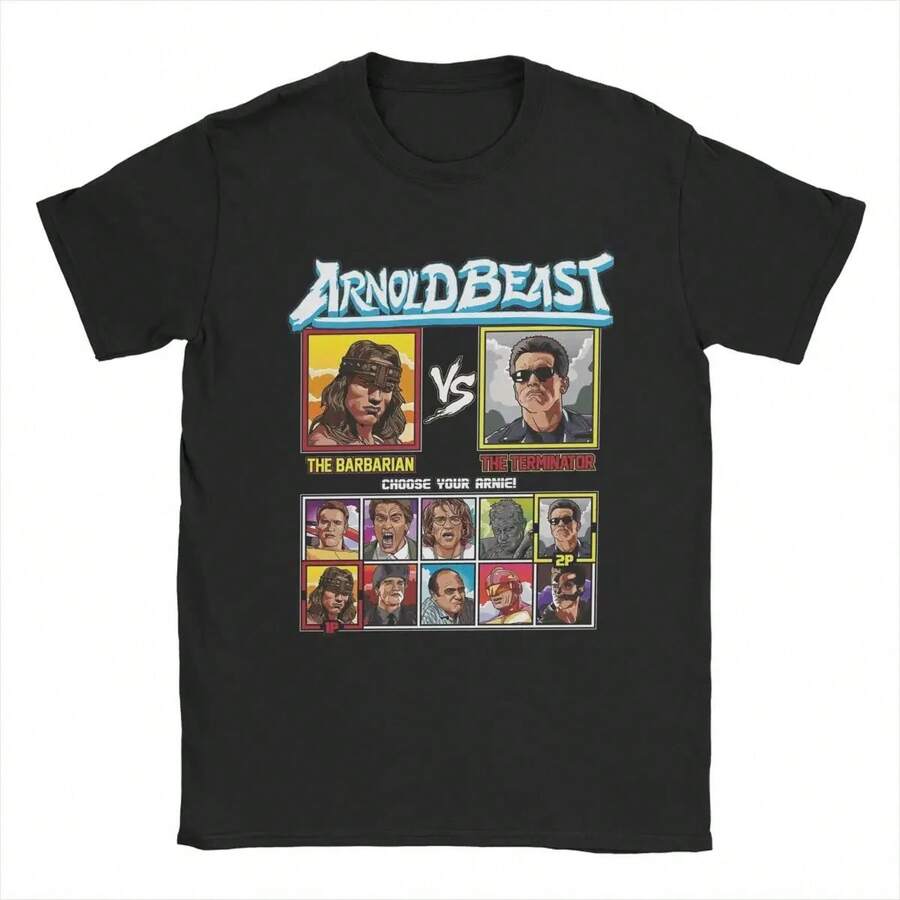 Camisetas de Arnold Schwarzenegger, luchador, bestia, para hombres, de algodón puro, divertidas, de cuello redondo, de manga corta, regalo de ropa - Negro - Ver 1