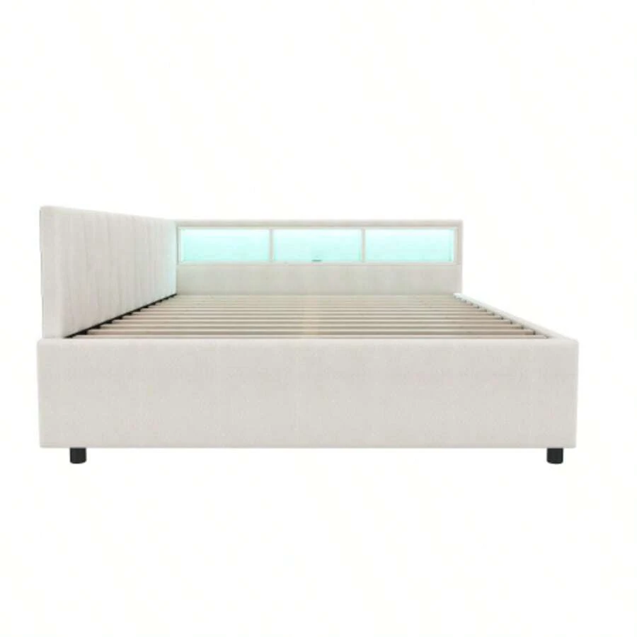 Daybed, 140x200cm, Daybed, Sofa Bed, Bed Reception Area, Bed With Two Drawers, With Slatted Base (Mattress Not Included), Linen, Beige - Beige - View 1