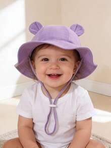 1pc Baby Bear Ear Mesh Bucket Hat, Breathable Sun Protection Adjustable Summer Sun Hat, Suitable For Infants/Toddlers (Spring/Summer) - 1PC - View 3