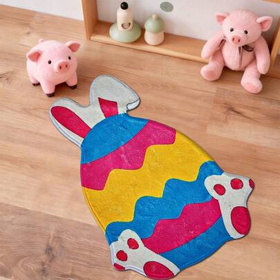 1件复活节兔子蛋图案浴室地垫，仿羊毛不规则纹理，可机洗防滑门垫，柔软吸水加厚地毯，适用于厨房、洗衣房、游戏室、走廊、农舍、露台、阳台、门廊、客厅、派对装饰、室内外防滑垫、房间装饰、家居装饰、乔迁礼物、生日礼物、派对礼品、秋季装饰，多种尺寸可选，四季通用耐用室内外门垫，复活节装饰品