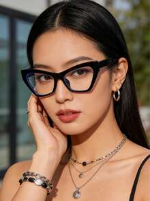 1pc Retro Black Frame Lightweight Glasses, Suitable For Square/Round Face, Unisex Fashion Eyewear - Multicolor - View 5