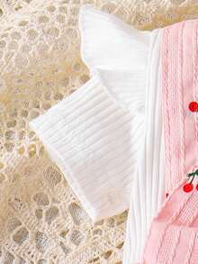 1 pieza Mono de manga corta con estampado de cerezas lindo para bebé niña, estilo Mori ligero para primavera/otoño - Rosa - Ver 5