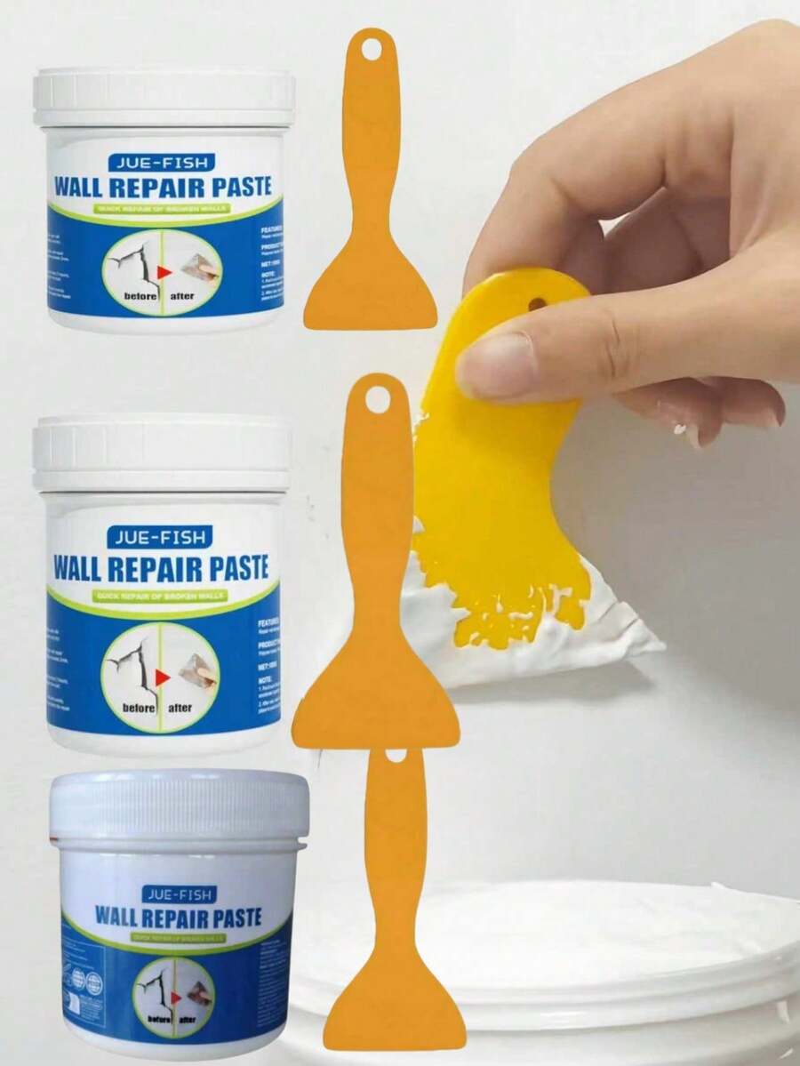 JUE FISH JUEFISH墙面修补膏 - 遮盖污渍、清洁墙面、修补剥落油漆、防水裂缝填充、房屋墙面修补膏、修补墙面损伤、划痕、凹痕、裂缝、钉孔、墙面修补膏、墙面修补套装、剥落油漆和裂缝修补剂、遮盖污渍和划痕、钉孔墙面修补膏、白色家用腻子、防霉无味墙面修补膏