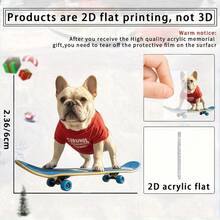 1个亚克力2D法斗犬钥匙扣，背包挂饰，C吊坠礼物，扁平法斗犬滑板造型，亚克力小狗挂件，可用于背包、车钥匙、派对装饰 - 青少年、女性和男性礼物 - 彩色 - 查看 6