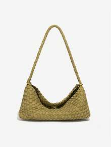 2件套女士麂皮编织单肩包、时尚流浪包、宽松手提包、新月形斜挎包和手提包套装、女士钱包 - 彩色 - 查看 10