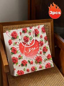 Oil Painting Rose Series Gift Bag With Handle, Suitable For Gifts, Candies, Paper Gift Bags For Valentine's Day, Wedding, Giving To Girlfriend, Boyfriend, Wife, Husband - Multicolor - View 8
