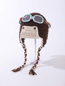 1pc Women's Fashionable Hand-Knitted Glasses & Ear Warmer Beanie Hat, Suitable For Autumn/Winter Warmth And Daily Wear - A - View 1