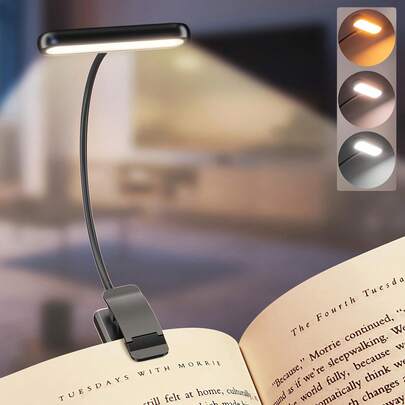 3-Color LED Rechargeable Book Light, Compact Lightweight Clip-On Reading Lamp, Eye-Caring Desk Lamp With 3 Color Modes And 10 Brightness Levels, Gooseneck Design, Portable For Reading, Office And More