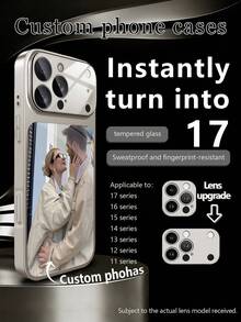 1pc Customized Gray Phone Case, Personalized Photo Luxury Large Window Tempered Glass With Lens Protection Matte Anti-Drop Phone Case Compatible With IPhone 17/17Pro/17ProMax/17Air/16/16Pro/16ProMax/16Plus/15/15Plus/15Pro/15ProMax/14/14Plus/14Pro/14ProMax/13/13Pro/13ProMax/12/11 Phone Accessories, Suitable For Couples, Friends, Family, Pets, Full Coverage High-End Protective Cover - Light Grey - View 1