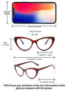 1 Pair Women's Brown Cat Eye PC Frame Retro Fashion Non-Prescription Glasses - Brown - View 5