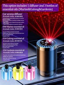 1个50毫升智能车载香氛扩散器 - USB充电，带变色LED灯和星空投影（6种香味），也适用于家居空气清新剂/卧室精油扩散器/酒店香薰扩散器 - 多香型 - 查看 26