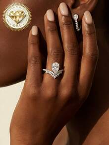 1pc Women's Engagement Ring, Pear-Shaped Crown Ring, 2g 925 Sterling Silver, 2 Carat Moissanite, Bohemian Palace Style, Engagement, Proposal, Wedding Anniversary, Valentine's Day Gift, Comes With Moissanite Certificate And Elegant Gift Box - Silver - View 7