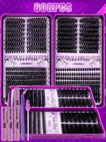 528/544/608 Styles False Eyelash Clusters, Density From 10D To 100D, Mixed Styles Available, 10-18mm Length D-Curl Voluminous, Ultra-Light & Soft, Suitable For Natural Makeup DIY. Set Includes Lash Clusters, Tweezers, Lash Glue, Lash Brush, 2026 Limited Edition - Multicolor - View 5