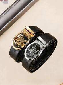 2025 Autumn/Winter New Men's Belt - Creative Letter Design Automatic Buckle Belt, Clear Texture Printed Everyday Versatile Belt, Ideal Gift For Boyfriend And Father - Multicolor - View 1