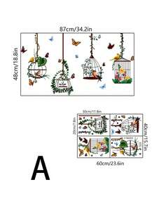 Bộ 1 miếng dán cửa sổ hình giỏ treo, lồng chim, bướm và hoa theo phong cách tối giản sáng tạo, trang trí phòng ngủ và phòng khách, trang trí tường, họa tiết chim và bướm mùa xuân. - Nhiều màu - Xem 12