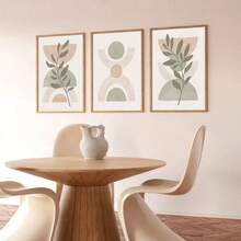 Set Of 3 Peach Green Boho Botanical Wall Arts Print, Sage Green Mid Century Print, Sage Green Canvas Posters, Natural Minimalist Wall Decor, Spring Decor, Artwork For Living Room, Bedroom, Cafe, Bar, Office, Hallway, Home And Room Decoration, Unframed Gifts Birthday Graduation - Green - View 3