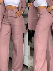 Elegant Business Casual Two-Piece Suit, Single Button Lapel Suit Jacket And Slim Fit Pants, Women's Clothing - 淺粉色 - 查看 1