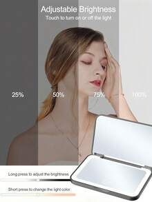 LED Makeup Mirror, Lighted Makeup Mirror, Portable Mini Makeup Mirror, USB Rechargeable LED Lighting Travel Makeup Mirror, Dimmable Makeup Mirror With 3 Color Lighting Modes - White, Natural, Warm, Touch Screen Brightness Adjustment, Multifunctional Vanity Mirror For Dorm, Travel, Makeup, Office, Bedroom, Best Gift For Women On Valentine's Day/Mother's Day (Battery Capacity: 400mAh) - Multicolor - View 6