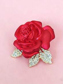 1pc Elegant Women's Red Rose Brooch, Delicate Small Rhinestone Flower Brooch, Coat/Clothing Accessory, Valentine's Day Gift, Gift For Girlfriend - Red - View 8