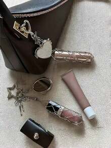 Hanging Decorations Love Charm Mesh Bag Lipstick Holder Stainless Steel Lip Balm Pouch Metal Keychain Keyring Car Chain Travel Accessories Keychain Accessories Bag Charm Purse Charm - 銀色 - 查看 1