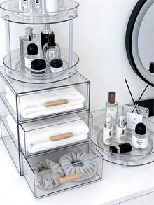 1/2 piezas Bandeja de almacenamiento giratoria multifuncional, Estante giratorio de 360° para especias de cocina, Organizador, Estantería de almacenamiento para sala de estar, Organizador de refrigerador, Soporte de cosméticos para mesa, Transparente - Multicolor - Ver 9