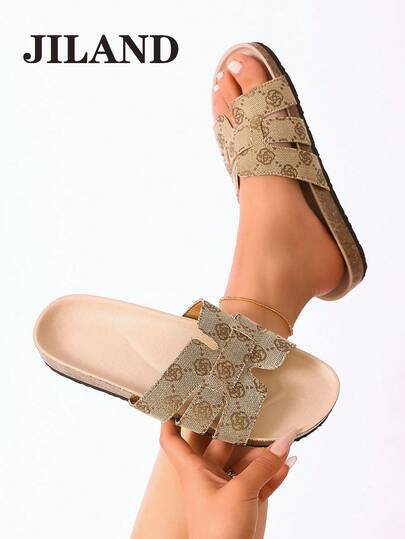 2026 New Women's Thick Sole Open Toe Sandals, Apricot & Khaki Color Flat Footbed Sandals, Summer Vacation Style, Versatile & Fashionable