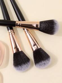 3pcs Black Blush Brush, Contour Brush, Flat Top Makeup Brush, Soft Bristle Highlighter Brush, Multi-Functional Makeup Tools, Powder Brush, Makeup Brushes - Black - View 5