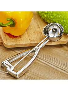 3件套不锈钢冰淇淋勺、饼干勺、带触发式释放装置的烘焙饼干勺、烘焙水果饼干勺、纸杯蛋糕勺（小号/中号/大号），返校季必备 - 銀色 - 查看 3