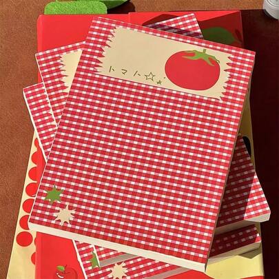 1 pièce Cahier vierge style coréen à carreaux tomate, journal intime d'étudiant de niche, cahier de matériel DIY, cahier d'étudiant pour la rentrée scolaire