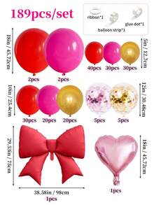 189pcs Red Hot Pink Gold Party Balloons, 18inch Heart Shape Balloons 38inch Bow Foil Mylar Balloons, 5/10/18 Inch Red Hot Pink Pearlescent Gold Balloons And 12inch Gold Pink Confetti Balloons, Premium Thick Latex Balloons For Valentine's Day Wedding Anniversary Birthday Bridal Shower Mother's Day Graduation Gender Reveal Party Decorations - Multicolor - View 3