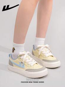 1双 WARRIOR 女士厚底系带软底休闲鞋，夏季低帮户外平底鞋，圆头低跟防滑纯色优雅软底徒步鞋，适合学生毕业照，女士低帮皮质运动鞋 - 黃/灰/淺藍 - 查看 9