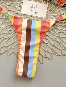 2件套波西米亚豹纹星形印花休闲可爱优雅性感扎染钩编撞色滚边比基尼泳衣，沙滩度假，春夏 - 彩色 - 查看 5