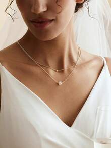 1条14K镀金精致多层珍珠项链，女士款，适合婚礼、生日、母亲节等场合。 - 彩色 - 查看 4