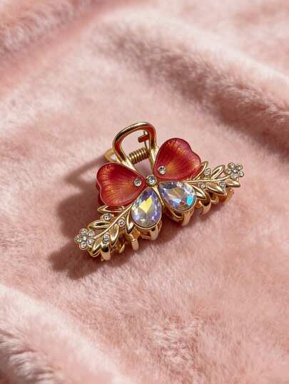 A Valentine's Day Gift Y2K Sweet Girl Style Iridescent Butterfly Petal Rhinestone Hair Claw Iridescent Petal + Teardrop Rhinestone Exquisite Hair Clip Multi-Color Options Suitable For Valentine's Date/Daily Commute/Girls' Gathering Sweet Aesthetic Hair Accessory