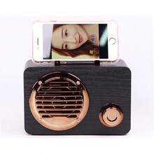 Reproductor de discos vintage mini de madera con forma de radio, altavoz Bluetooth, altavoz de estantería, altavoces para exteriores - Amarillo - Ver 5