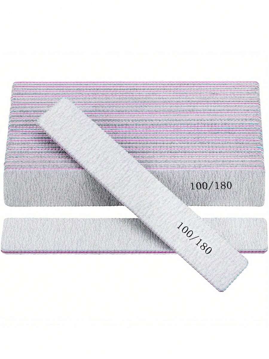 5/15/50pcs Professional Nail Files, 180/100 Grit Natural Nail Files, Double-Sided Washable Fine Textured Nail Files, Suitable For Home And Salon Use - Multicolor - View 1
