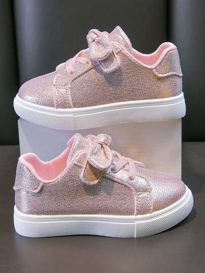 1 Pair Girls' New Bow Decor Low-Top Sneakers, Non-Slip Casual Toddler Walking Shoes, Fashion Versatile Student Running Shoes, Suitable For Spring, Summer, Autumn, Winter