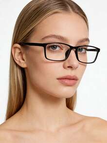 1pc Women's Casual Retro Rectangular Small Frame Black Fashion Plano Glasses, Suitable For Daily Wear And Street Style - Black - View 4