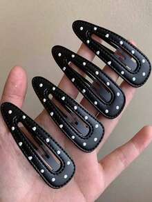 4/2pcs Fashionable Minimalist Elegant Versatile Black & White Polka Dot Hair Clips, Suitable For Women's Daily Wear, Gifts, Claw Clips, Hair Clips, Hair Slides, Hair Accessories, School Supplies - Multicolor - View 7