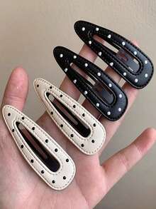 4/2pcs Fashionable Minimalist Elegant Versatile Black & White Polka Dot Hair Clips, Suitable For Women's Daily Wear, Gifts, Claw Clips, Hair Clips, Hair Slides, Hair Accessories, School Supplies - Multicolor - View 10