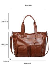 1pc Vintage Large Capacity Handbag, Vintage PU Shoulder Messenger Bag, Women Casual Tote Bag And Wallet - Brown - View 3
