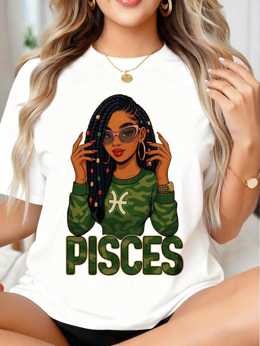Pisces Zodiac Sign Graphic T-Shirt Women's Astrology Shirt Star Sign Fashion Top, It Is A Perfect T-Shirt To Give To Friends And Family On Any Holiday Or Festive Occasion, 220g - 白色 - 查看 1