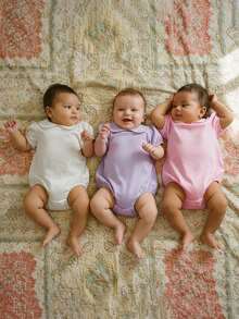 Baby Boy Girl Bubble Romper Infant Short Sleeve Collar Romper Oversize T-Shirt Cotton Bodysuit Top - 紫色 - 查看 6