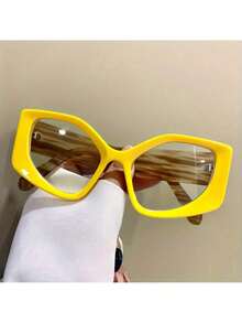 Apaircircle Women's Retro Y2K Cat Eye Glasses - Bright Yellow Oversized Round Frame, 90s/2000s Style Non-Prescription Glasses, With Metal Hinges, Full Frame Cat Eye Shape, Suitable For Parties, Photoshoots, And Casual Outfits (Plastic Appearance), Elegant Women's Glasses, Glasses Frame - 黃色的 - 查看 3