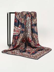 1pc Women's Fashion Summer Paisley Pattern 90cm Square Scarf, Versatile Bandana Headwrap, Casual Waist Scarf With Paisley Print - 01-navy Blue - View 6