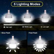 4 Pieza Luz Portátil De Ahorro De Energía Led Con Batería Recargable, Bombilla Colgante De Alta Potencia, Cinco modos de iluminación: luz alta/luz media/luz baja/parpadeo/SOS,Para Iluminación Interior Y Emergencia. - 120 W - Ver 3