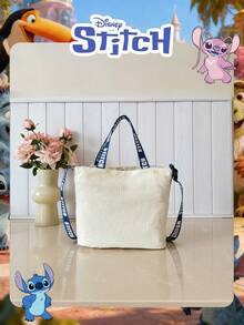 Disney Official Licensed 1 Pc Cartoon Stitch Printed Lunch Bag, Mischievous Stitch Lunch Bag & Fun Bucket Bag Cute Cartoon Hand Bag Candy Bag For Daily Use, Casual Canvas Shoulder Bag For Easy Carry – For StudentsTeenagers/Teens/Young Adults/Zoomers Perfect For Daily/Shopping/Going Out - Beige - View 12