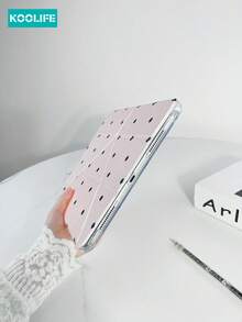 Koolife 1pc Pink Polka Dot Double-Sided Coated PC+TPU Y-Fold Tablet Protective Case, Suitable Compatible With Ipad 9.7/10.2/10.5/10.9/12.9/Pro 11 (10th Gen)/ Galaxy Tab S6/S7/S8/S9/S10/A8/A9, Protective Case Supports Multi-Angle Adjustment, Six Stand Placement Modes, Built-In Pen Slot, Transparent Back Panel, Anti-Drop Protection, Auto Wake/Sleep - Pink - View 3