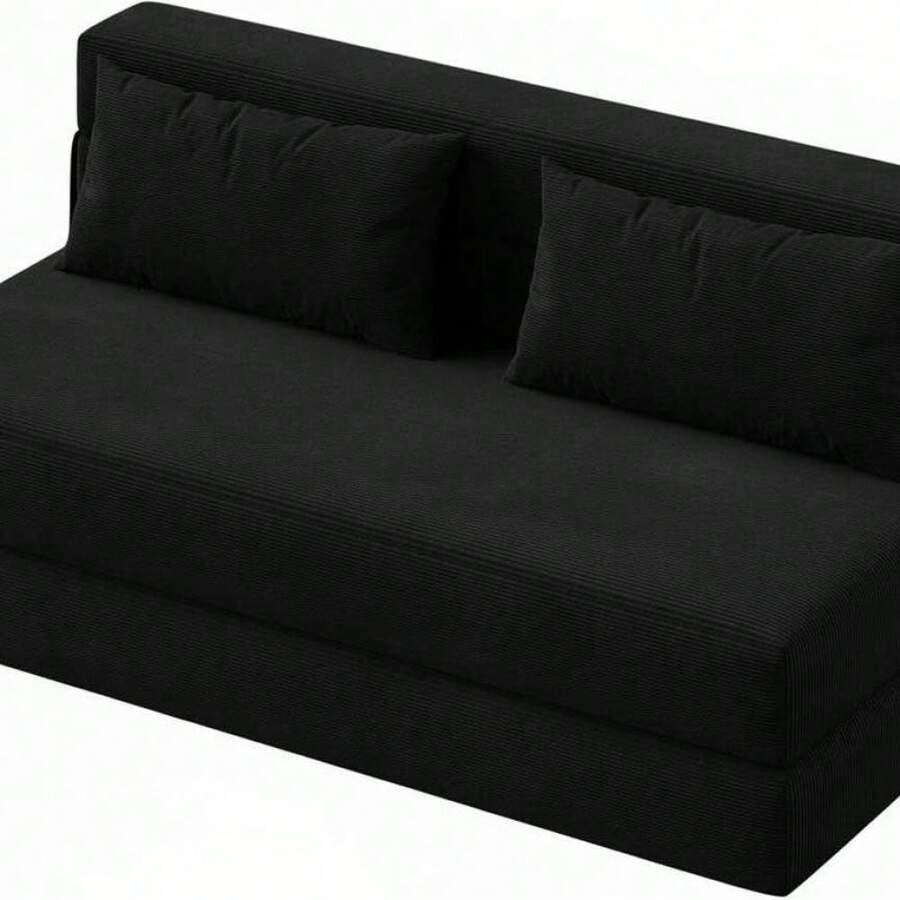 Sofá Cama de Pana Extra Cómodo y Plegable Diseño 3 en 1 (Sofá Cama Individual Sillón) Ahorra Espacio en tu Salón o Dormitorio de Invitados - Negro - Ver 1